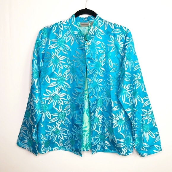 CHICOS Flower bed Chinoise floral silk kimono button-down jacket - Picture 1 of 9